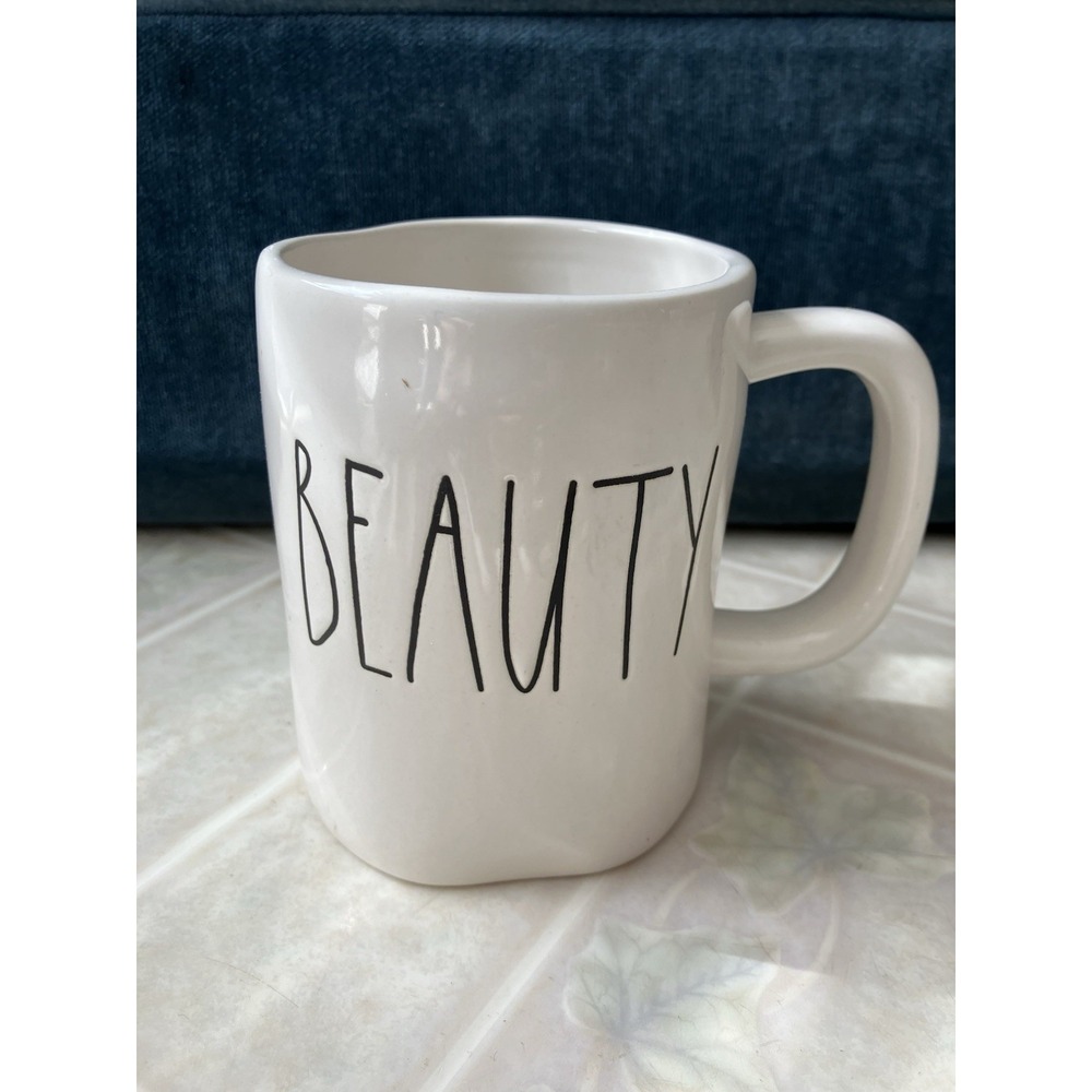 Rae Dunn BEAUTY Coffee Mug Cup Large Letter Ceramic Farmhouse Style Artisan Coll